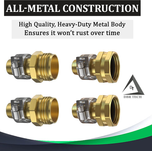 Heavy Duty Hose Repair Kit, Male Female Water Hose Repair End, Solid Metal Replacement Fittings, Fix Kit with Clamps Fit for 3/4" and 5/8" Gardeni...