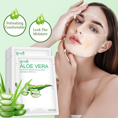 Aloe Vera Face Mask,Hydrating Face Masks Skincare For Dry, Oily,Sensitive Skin,Aloe Facial Skincare Sheet For Moisturizing, Soothing, Calming, Sun...