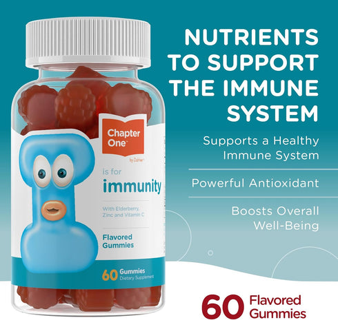 Zahler - Chapter One Immune Support Gummies for Kids with Vitamins C, Zinc & Black Elderberry (60 Flavored Gummies) Kosher Immunity Vitamin C & El...