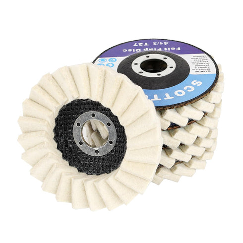 SCOTTCHEN Felt Flap Disc Abrasives 4-1/2" x 7/8" Arbor Buffing Polishing Wheel for Angle Grinder - 5 Pack...