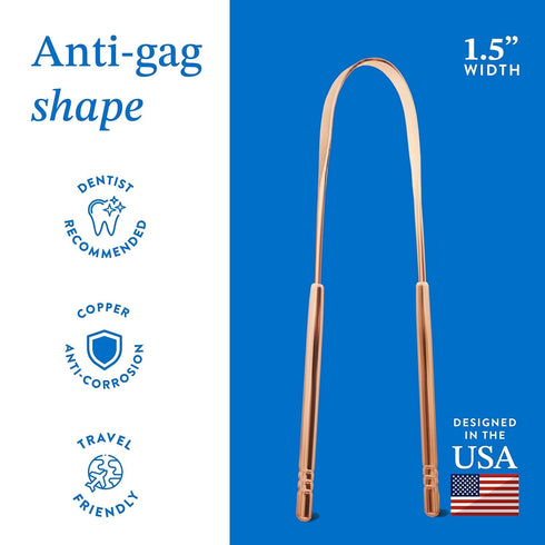 Copper Tongue Scraper Dual Handle (2 Pack with case), Reduce Bad Breath (Medical Grade), Stainless Steel Tongue Cleaners, Metal Tounge Scrappers, ...