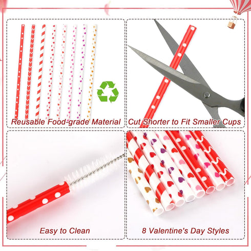 JANYUN 40 Pieces Valentine's Day Drinking Straws BPA-Free 9" Printing Hard Platic Valentine Holiday Reusable Straws for Family or Party Favors Sup...