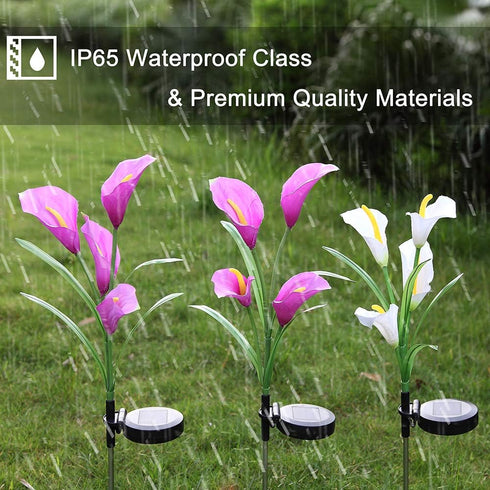 Aloudy Solar Garden Stake Lights, Upgraded 3 Pack Outdoor Waterproof Solar Powered Lights with 12 Calla Lily Flowers, 7 Colors Changing LED Solar ...