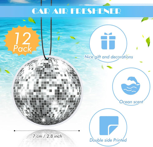 12 Pieces Disco Ball Hanging Car Air Fresheners Scented Hanging Car Odor Eliminator Automotive Freshener for Car Rearview Mirror Disco Ball Orname...