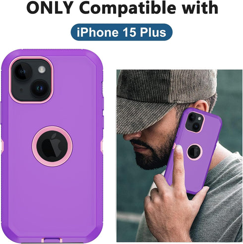 for iPhone 15 Plus Case, with Built in Screen Protector Heavy Duty Drop Protection, Full Body Rugged Shockproof Dust Proof Protective Phone Cover ...