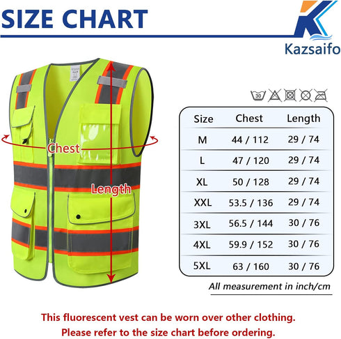 Safety Vest with 9 Pockets Class 2 High Visibility Reflective Vest for Women Men Security Work Wear Meets ANSI/ISEA Standards (KZD-Yellow, 2XL)...