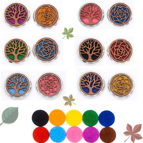 2 Packs Wooden Car Diffuser Vent Clips, Aromatherapy Essential Oil Car Diffuser Locket Clip with 10 Shiny Pads and 10 Washable Felt Pads(Tree and ...