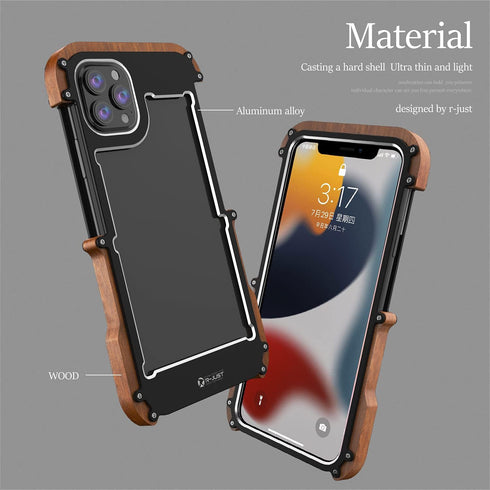 Kowauri Case for iPhone 13 Pro Max,Drop Protection Aluminum Metal Wood Bumper Frame Cover Shockproof Dropproof Protective Case for iPhone 13 Pro M...
