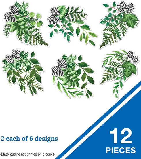 Schoolgirl Style Simply Boho 12-Piece Extra Large Greenery Bulletin Board Cutouts, Greenery Leaves with Black and White Bows Cutouts for Bulletin ...