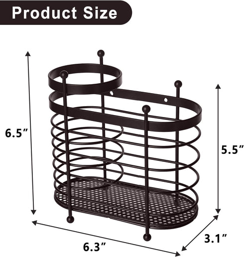 Kitchen Utensil Holder for Countertop, Metal Utensil Holder Rack Bronze Cooking Tools Storage Flatware Organizer with Drainage Hole...