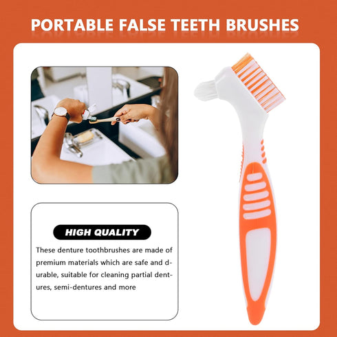 Healifty 4 Pcs Hard Denture Brush Double Sided Toothbrush Multi- Layered Bristles Fake Teeth Cleaning Brush Denture Care (Orange)...