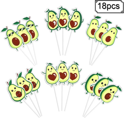 18pcs Glitter Fruit Avocado Cupcake Toppers - Fiesta Party Avocado Cupcake Toppers Supplies - Happy Avocado Holy Guacamole Party Dessert Food Pick...
