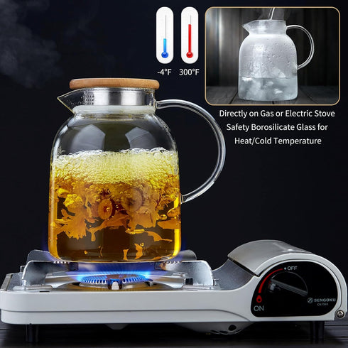 Large Glass Teapot with Infuser, Stovetop Safe, Thickened Heat Resistant Borosilicate Glass, 68 fl oz Glass Tea Kettle with Bamboo Lid...