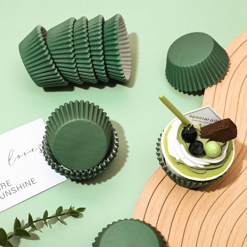 Whaline 300Pcs Green Cupcake Liners Olive Dark Green Baking Cups Wedding Baby Shower Cupcake Wrappers Holders Muffin Liners for Bridal Shower Birt...