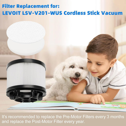 LVAC-200 Replacement Vacuum Cleaner Filter Compatible with Levoit LVAC-200, 4 Pre-Motor Filters 2 Post-Motor Filters...