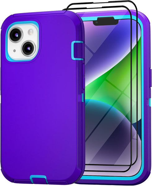 GYJ Case for iPhone 15, iPhone 14, and iPhone 13 Case 6.1" with 2 Screen Protector, Full Body Heavy Duty Military Grade Cover, Shockproof Drop-Pro...