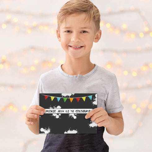 WERNNSAI Watercolor Video Game Party Invites - 20 Set Fill-in Invitations with Envelopes for Boys Game Theme Birthday Party Supplies Double-Sided ...