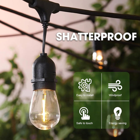 15 Pack Dimmable LED S14 Replacement Light Bulbs, Waterproof 1W Vintage Edison Bulbs for Outdoor Patio Garden String Lights, E26 Regular Medium Sc...