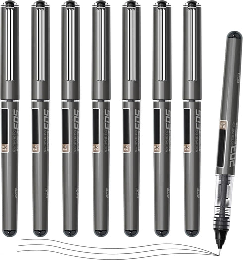 M&G 8 Pcs Fine Point Pen Liquid Rollerball Pens, 0.5mm Black Ink Pens Ultra Fine Point Pens Smooth Writing for Note Taking, Office School Supplies...