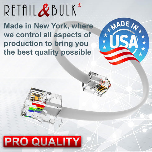 (3 Pack) 12 Inches Short Telephone Cable RJ11 Premium Quality, 6P4C Phone Line Cord (1 Foot, White)...