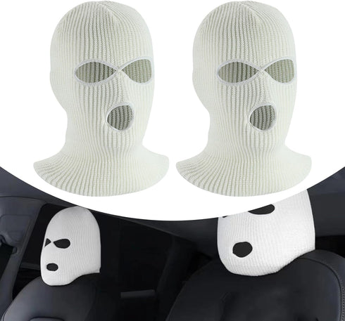 2 PCS Car Seat Headrest Cover, 15.74" x 7.87" Wool Acrylic Material Personalized Funny Full Face Mask Design Headrest Cover, Decorative Modificati...