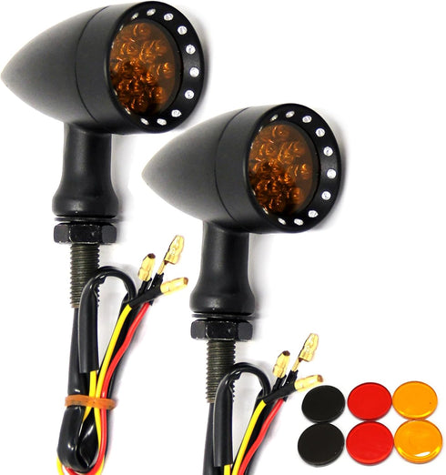 2pcs Amber CNC Motorcycle Bullet LED Turn Signal Light Blinker Indicator Front Rear Tail Light Compatible with Honda HarleyYamaha Suzuki Kawasaki...