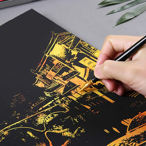 YOTINO 14 Pcs Scratch Art Tools Set, Scratch Sketch Art Painting with Bamboo Sticks Scraper Scratch Pen, Black Brush, Engraving Art Set for Adult ...