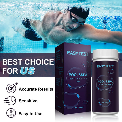 EASYTEST 7-Way Pool Test Strips, 150 Strips Water Chemical Testing for Hot tub and Spa, Accurate Test Bromine, Total Alkalinity, pH, Free Chlorine...