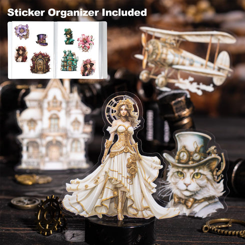 120Pcs Steampunk PET Stickers, Scrapbook Stickers Kit for Journaling, Ephemera Packs for Junk Journals, with Sticker Organizer...