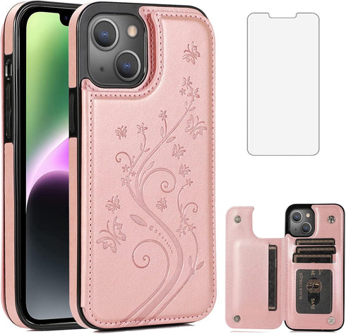 Asuwish Compatible with iPhone 15 6.1 inch Case with Tempered Glass Screen Protector and Card Holder Wallet Cover Stand Flip Leather Cell Accessor...