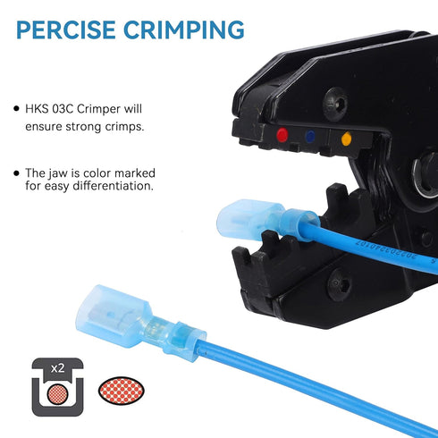HKS 100PCS Nylon Spade Quick Disconnect Connector Kit - Male and Female Electrical Wire Connectors Kit - Tinned Copper - Cold-Pressed Wire Spade T...