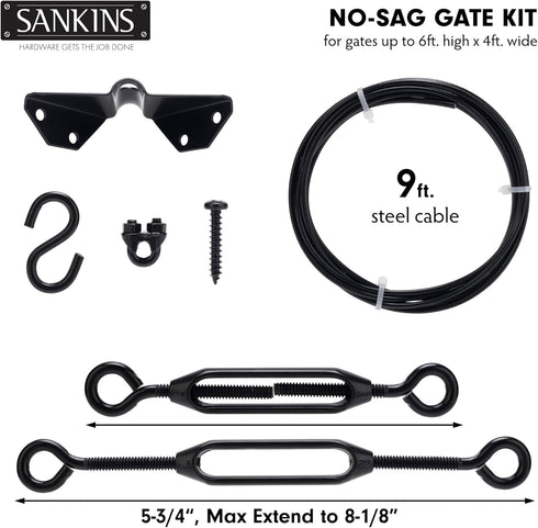 SANKINS Anti-Sag Gate Kits for Wooden Fence, Black Gate Support Cable Kit Hardware, Gate Sag Frame Kit Hardware for Wooden Fence, Wood Gate Door R...