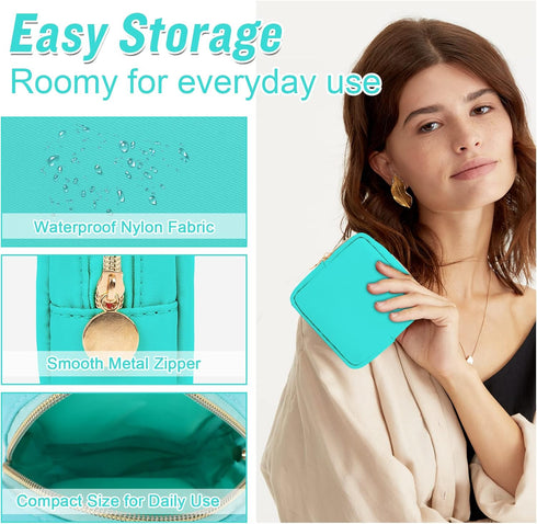 Nylon Mini Makeup Bag for Purse, Preppy Small Cute Makeup Bag Cosmetic Zipper Pouch Purse, Waterproof Travel Coin Pouch Sanitary Napkin Storage Ba...