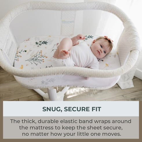 Pobibaby - 2 Pack Premium Bassinet Sheets for Standard Bassinets - Ultra-Soft Jersey Knit, Stylish Floral Pattern, Safe and Snug for Baby (Wildflo...