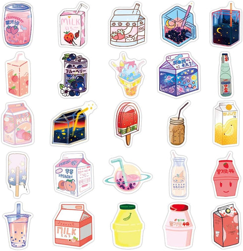 Cute Cartoon Drinks Stickers 50 Pcs Trendy Style Stickers Laptop Stickers Pack Cool Sticker for Pad MacBook Car Snowboard Bicycle Luggage Water Cu...