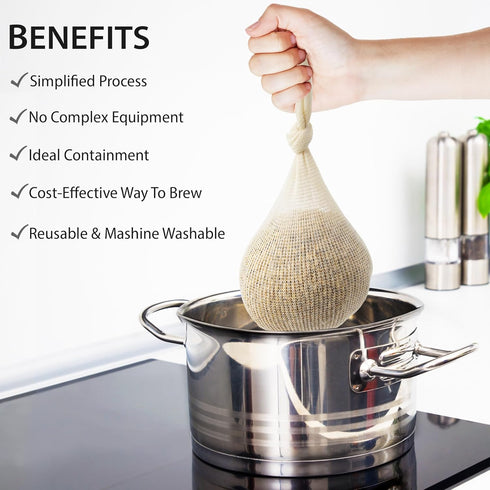 Hops, Grain & Spice Beer Brewing Bags - 28” (10 Pack) Cotton Mesh Steeping Bags for Beer Wine, Cider, Tea Leaves, Soups & Nut Milk, Hops & Grain S...