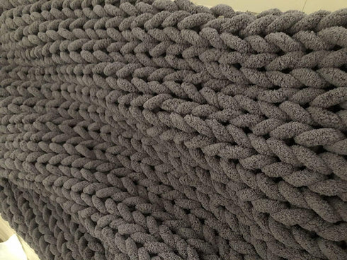 Chunky Knit Chenille Yarn for Hand Knitting Blankets, Super Soft Big Jumbo Blanket Yarn, Dark Grey......