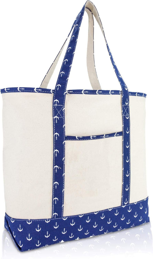 DALIX 22" Shopping Tote Bag Heavy Cotton Canvas (Zippered) Navy Blue Anchor...