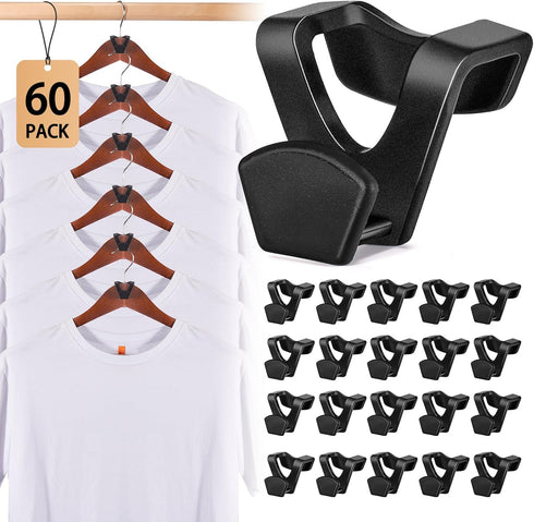 HOUSE DAY Space Saving Hanger Hooks 60 Pack, Black Clothes Hanger Connector Hooks, Heavy Duty Hanger Hooks Space Saver, Premium College Dorm Room ...