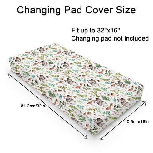 Woodland Mushroom Forest Changing Pad Covers Watercolor Mushroom Green Leaves Diaper Changing Table Sheets for Girl Boy Wild Plants Soft Breathabl...