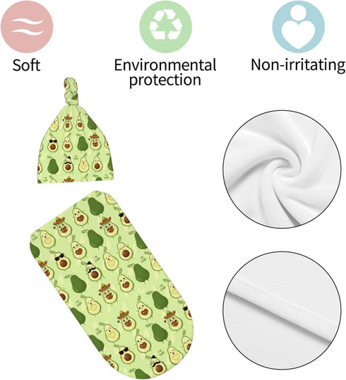 Cute Avocado Newborn Swaddle Blanket with Hat Sets Newborn Receiving Blanket for Boy Girl Swaddle Sack Shower Infant Gift...