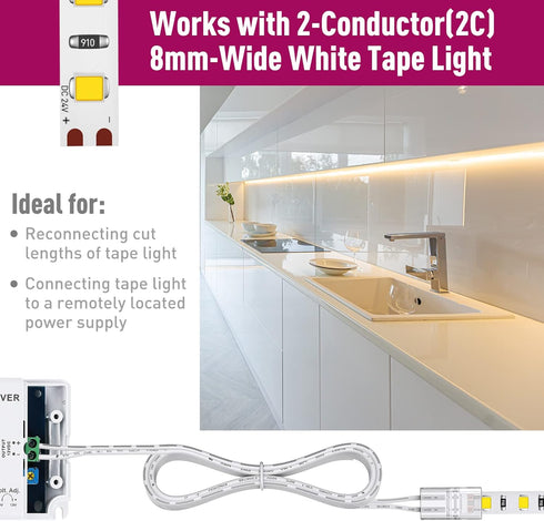EMITEVER LED Strip Light Connector, 3 Packs, Tape Light Extension Connector for 8mm Width LED Strip Lights...