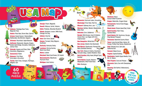 MasterPieces 60 Piece Educational Jigsaw Puzzle for Kids - USA Map State Shaped - 16.5"x12.75"...
