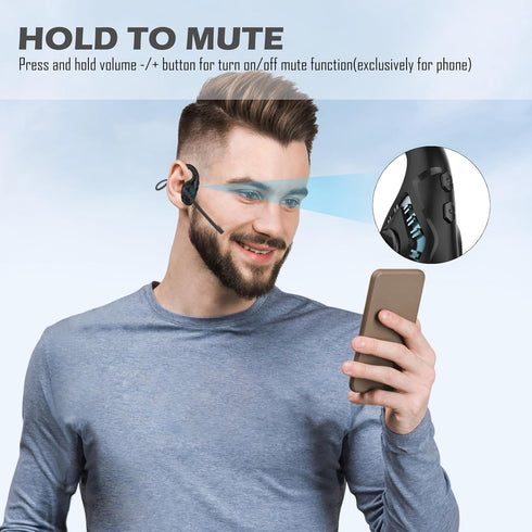 Bluetooth V5.3 Headphones w/Noise Cancelling Boom Mic, Open Ear Headset with Mic, Lightweight Comfortable Wireless Headset for Phone Call Office M...