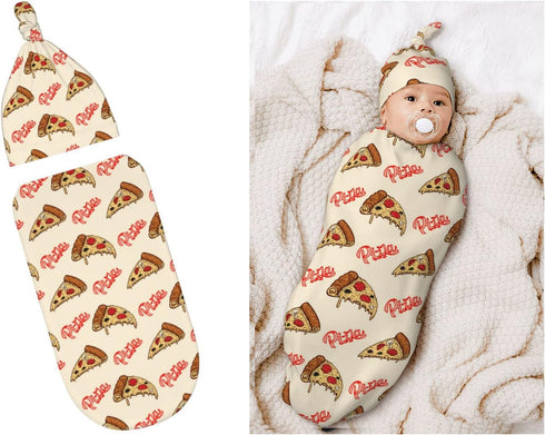 Pizza Food Baby Stuff Newborn Swaddle and Hat Set Stretchy Soft Funny Baby Receiving Blanket Gifts for Infant Baby Boy Girl...