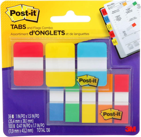 Post-it 7100194200 Flags and Tabs Value Combo, Assorted, Pack of 136...