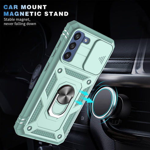 for Samsung Galaxy S21 FE 5G Case Military Grade Drop Shock Protection Cell Phone Cover with Slide Camera Cover Built-in 360° Rotate Ring Stand fo...