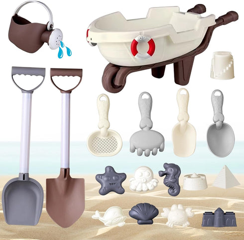 Beach Sand Toys,18PCS Beach Toy Trolley with Beach Bucket,Beach Shovels,Water Wheel,Watering Can and Sea Animals Molds,Summer Outdoor Travel Toys ...
