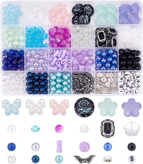 451Pcs Colorful Glass Beads Acrylic Butterfly Bead Plastic Flower Beads Letter Beads Angel Wing Beads Smooth Crackle Bead for DIY Bracelet Earring...