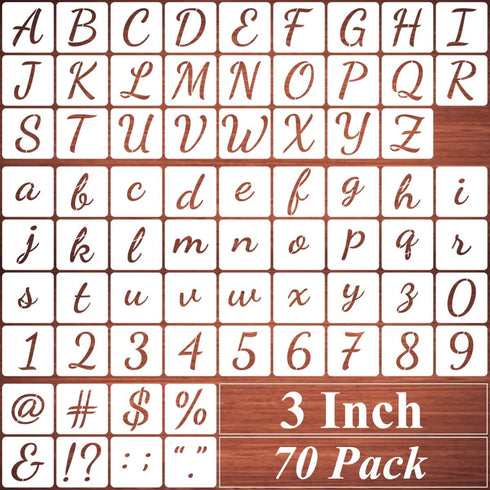 3 Inch Alphabet Letter Stencils for Painting - 70 Pack Letters and Numbers Stencil Templates with Signs for Painting on Wood, Reusable Number and ...